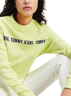 Sweat Tommy Jeans Cropped Vert pour Femme