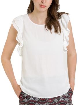 T-Shirt Naf Naf Volants Blanc pour Femme