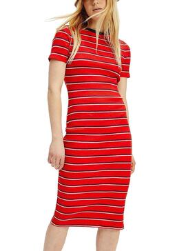 Robe Tommy Jeans Striped Rib Rouge pour Femme