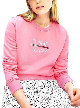 Sweat Tommy Jeans Terry Logo Rosa pour Femme