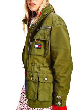 Veste Tommy Jeans Multipoches Vert pour Femme