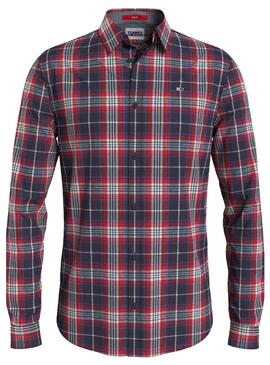 Chemise Tommy Jeans Stretch Check Rouge Homme