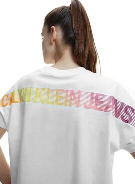 T-Shirt Calvin Klein Jeans Dégrader Blanc Femme