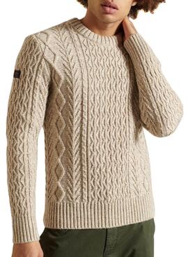 Pull Superdry Jacob Cable Beige pour Homme