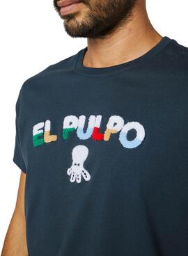 T-Shirt El Pulpo Serviette Letras Cinquante Bleu Marine Homme