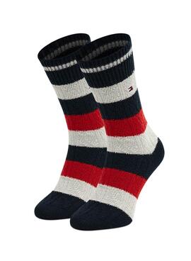 Chaussettes Tommy Hilfiger Rayures Rouge Bleu Marine Homme