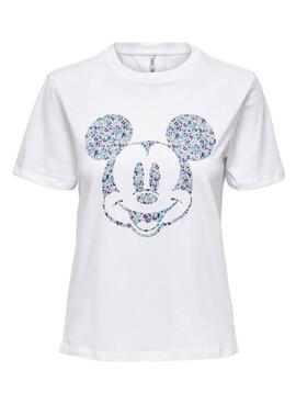 T-Shirt Only Disney Flores Mickey Blanc Femme