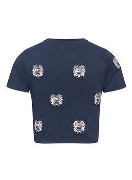 T-Shirt Tommy Jeans Crop Logos Bleu Marine pour Femme
