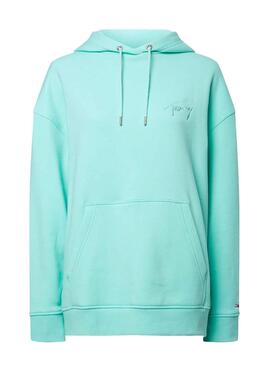 Sweat Tommy Jeans Signature Vert pour Femme