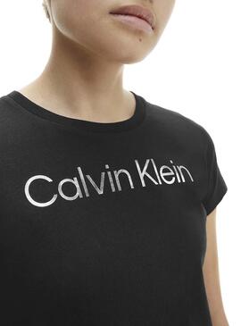 T-Shirt Calvin Klein Inst Argent Slim Noire Fille