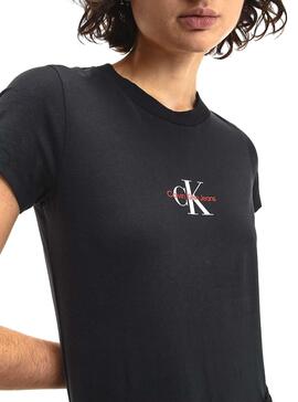 T-Shirt Calvin Klein Monogram Slim Noire Femme