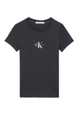 T-Shirt Calvin Klein Monogram Slim Noire Femme