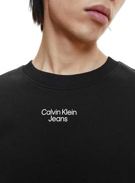 Sweat Logo empilé Calvin Klein Noire Femme
