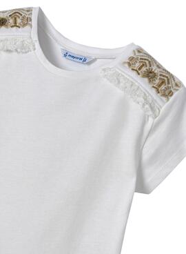 T-Shirt Mayoral Embroidery Blanc pour Fille