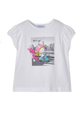 T-Shirt Mayoral Moto Blanc pour Fille