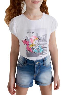 T-Shirt Mayoral Moto Blanc pour Fille