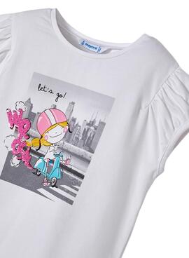 T-Shirt Mayoral Moto Blanc pour Fille