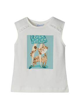 T-Shirt Mayoral Chat Blanc pour Fille