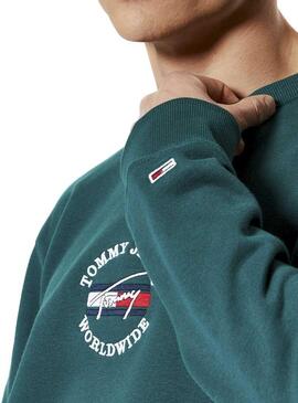 Sweat Tommy Jeans Timeless Vert pour Homme