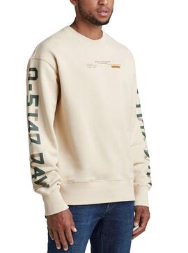 Sweat G-Star Sleeve Graphics Beige pour Homme