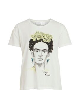 T-Shirt Vila Rocksy Frida Khalo Blanc pour Femme
