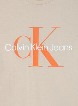 T-Shirt Calvin Klein Monogram Logo Beige Enfant