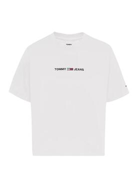 T-Shirt Tommy Jeans Crop Logo Linear Blanc Femme