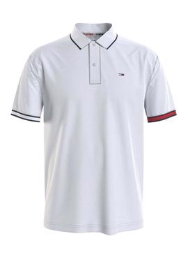 Polo Tommy Jeans Regular Flag Blanc pour Homme