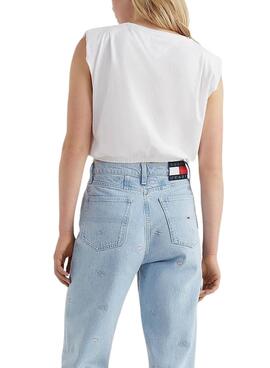 T-Shirt Tommy Jeans Crop Elasticated Blanc Femme
