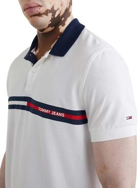 Polo Tommy Jeans Reg Chest Flag Blanc pour Homme