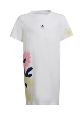 T-Shirt Robe Adidas Fleur Rose Blanc Fille