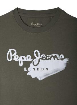 T-Shirt Pepe Jeans Logo Celio Vert Pour Garçon