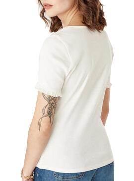 T-Shirt Naf Naf Côtelé Et Boutons Blanc Femme