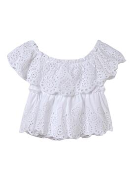Chemisier Mayoral Knitted Broderie Blanc Pour Fille