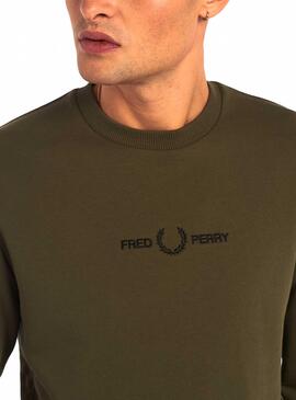 Sweat Fred Perry Bordada Vert Pour Homme