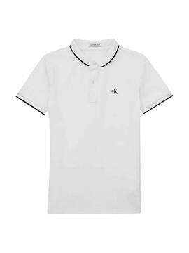 Polo Calvin Klein Monogram Tipping Fitted Blanc