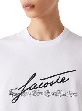 T-Shirt Lacoste Firma Blanc pour Homme