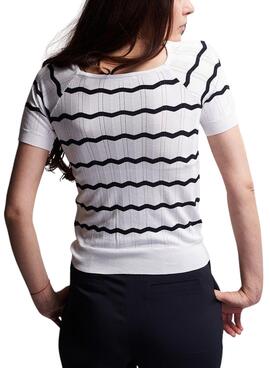 T-Shirt Naf Naf Rayures Blanc et Bleu Marine pour Femme
