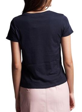 T-Shirt Naf Naf Logo Flores Bleu Marine pour Femme
