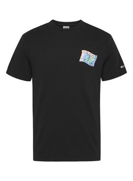 T-Shirt Tommy Jeans Flag Tie Dye Noire Homme