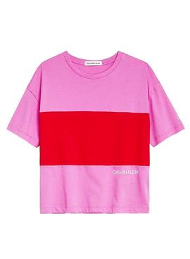 T-Shirt Calvin Klein Colorblock Rose pour Fille