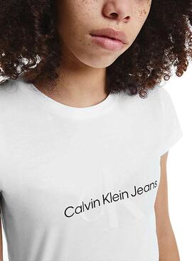 T-Shirt Calvin Klein Reflective Logo Blanc Fille