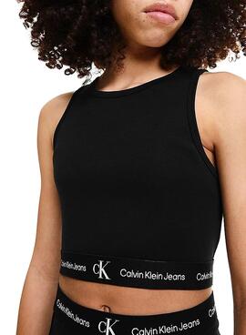 Top Calvin Klein Tape Cropped Noire pour Fille