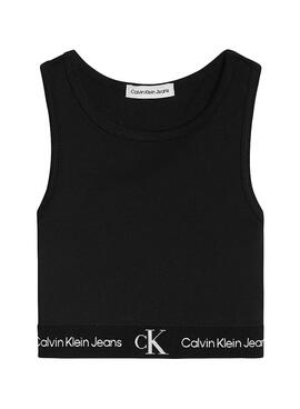 Top Calvin Klein Tape Cropped Noire pour Fille