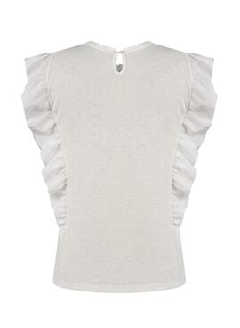 T-Shirt Naf Naf Sent Volantss Blanc pour Femme