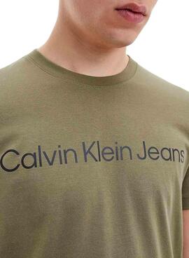T-Shirt Calvin Klein Logo Vert pour Homme