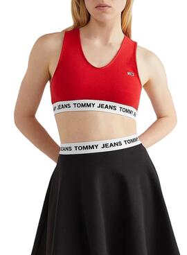 Top Tommy Jeans Super Crop Rouge pour Femme