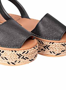 Sandales Popa Plataforma Rosario Cuir Noire