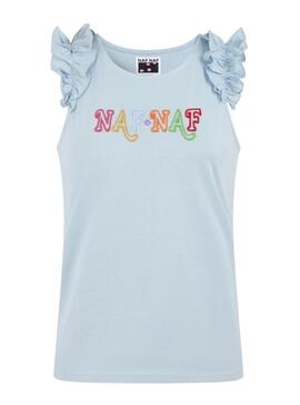 T-Shirt Naf Naf Sent Ruffles Bleu pour Femme