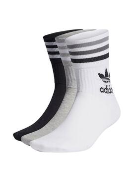 Pack 3 Chaussettes Adidas Mid Blanc Gris et Noire